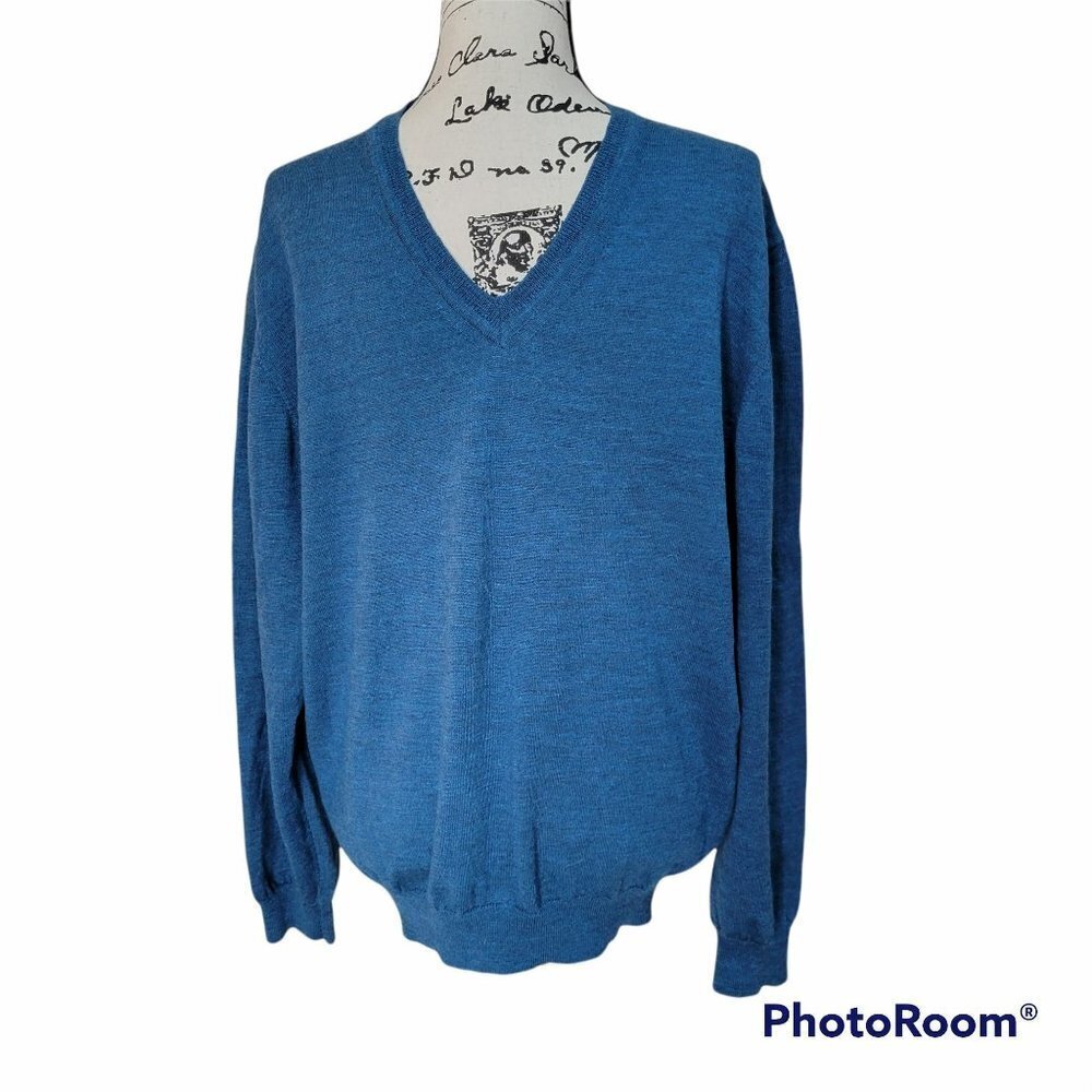 Metropolitan by Lord and Taylor Blue Men's Crewneck Italian Merino Wool Sweater